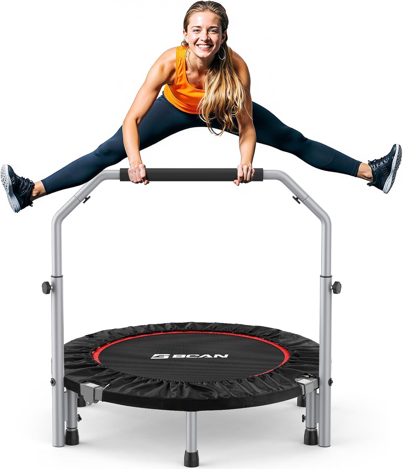 SP2 40/48" Foldable Mini Trampoline Max Load 330lbs/440lbs, Fitness Rebounder with Adjustable Foam Handle, Exercise Trampoline for Adults Indoor/Garden Workout | FED Fitness