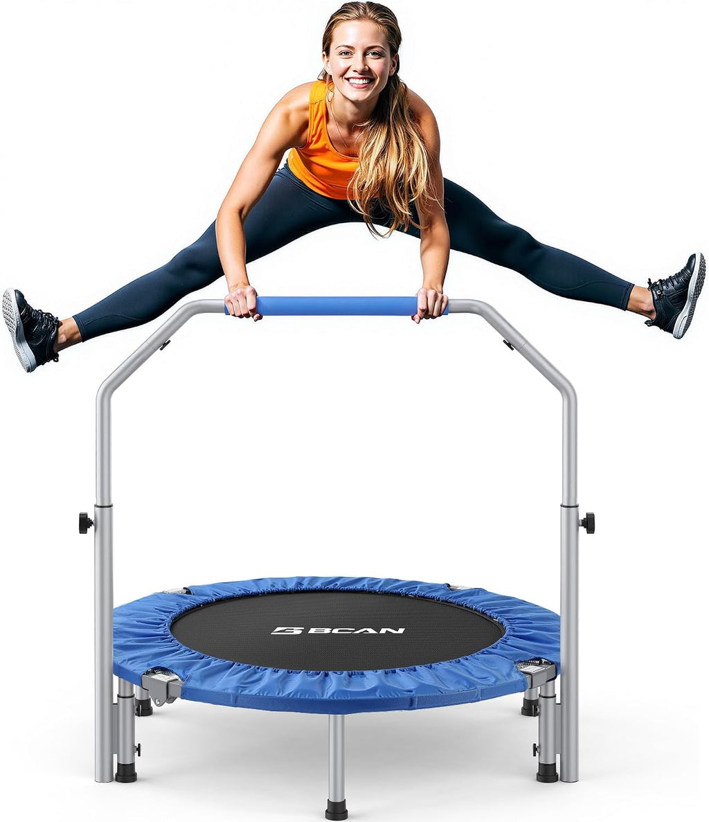 SP2 40/48" Foldable Mini Trampoline Max Load 330lbs/440lbs, Fitness Rebounder with Adjustable Foam Handle, Exercise Trampoline for Adults Indoor/Garden Workout | FED Fitness