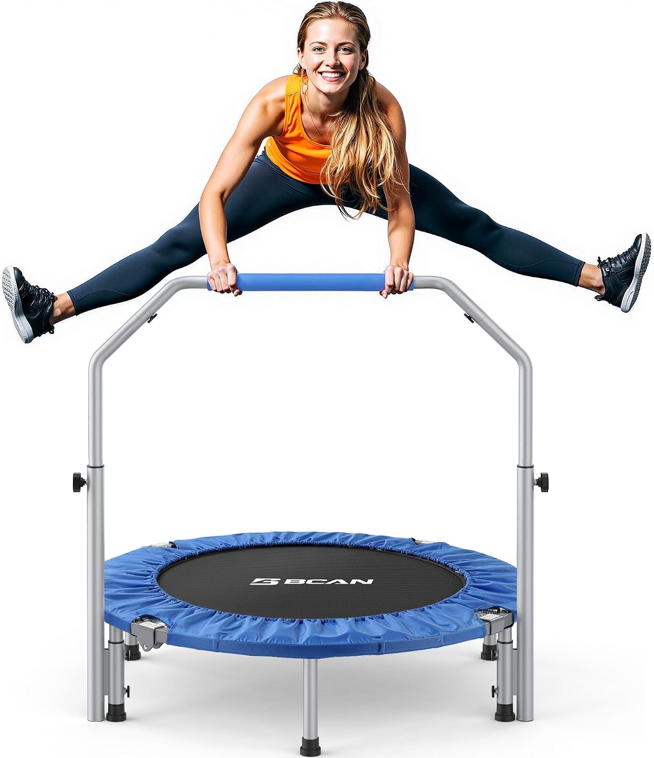 SP2 40/48" Foldable Mini Trampoline Max Load 330lbs/440lbs, Fitness Rebounder with Adjustable Foam Handle, Exercise Trampoline for Adults Indoor/Garden Workout | FED Fitness