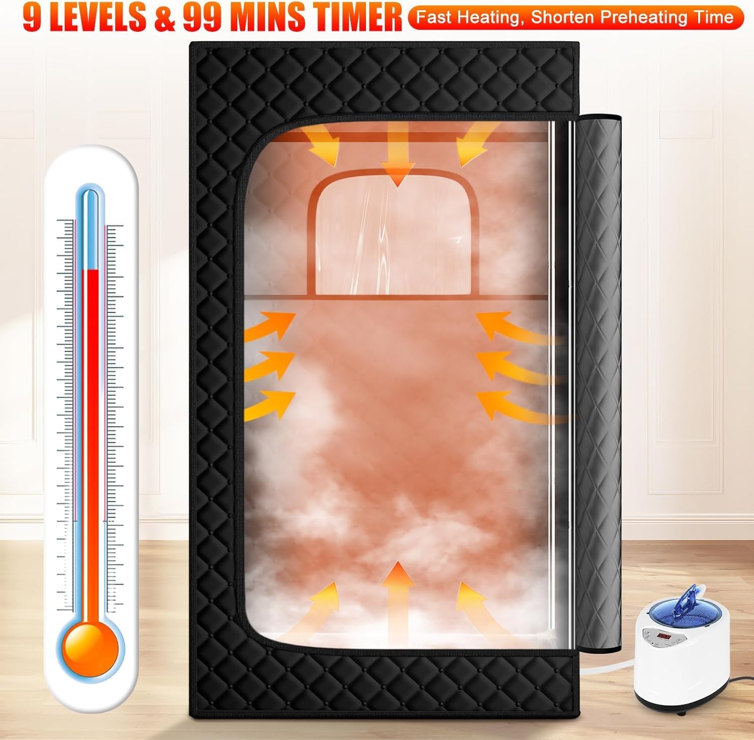 Upgraded Portable Sauna for Home，Relaxation, Steam Sauna for Home with Steamer, Remote Control, Folding Chair, 9 Levels