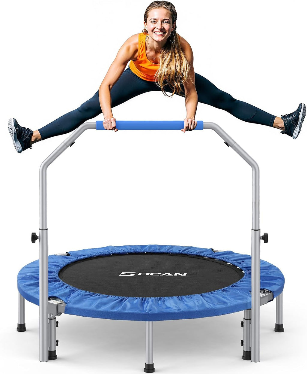 SP2 40/48" Foldable Mini Trampoline Max Load 330lbs/440lbs, Fitness Rebounder with Adjustable Foam Handle, Exercise Trampoline for Adults Indoor/Garden Workout | FED Fitness