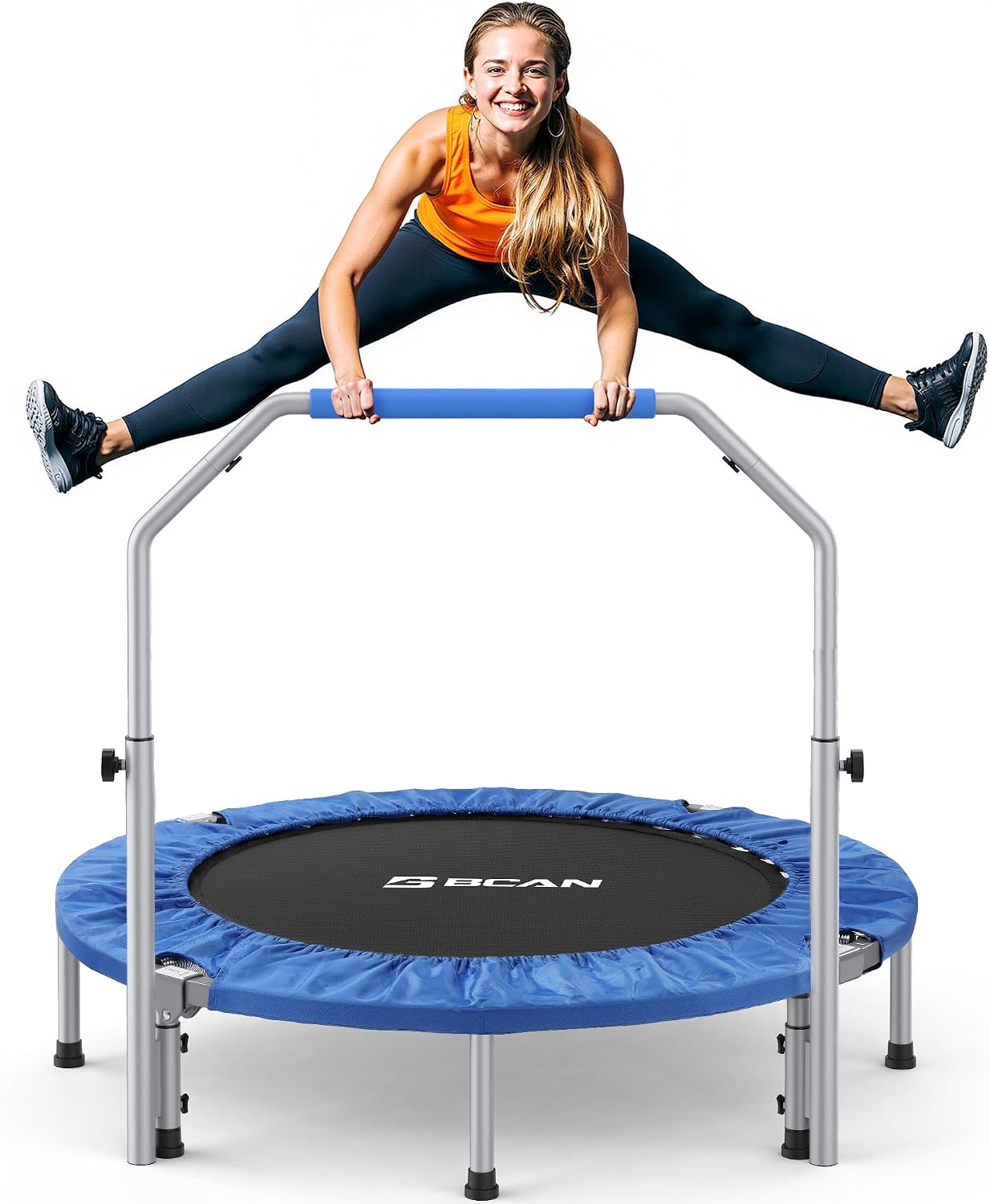 SP2 40/48" Foldable Mini Trampoline Max Load 330lbs/440lbs, Fitness Rebounder with Adjustable Foam Handle, Exercise Trampoline for Adults Indoor/Garden Workout | FED Fitness