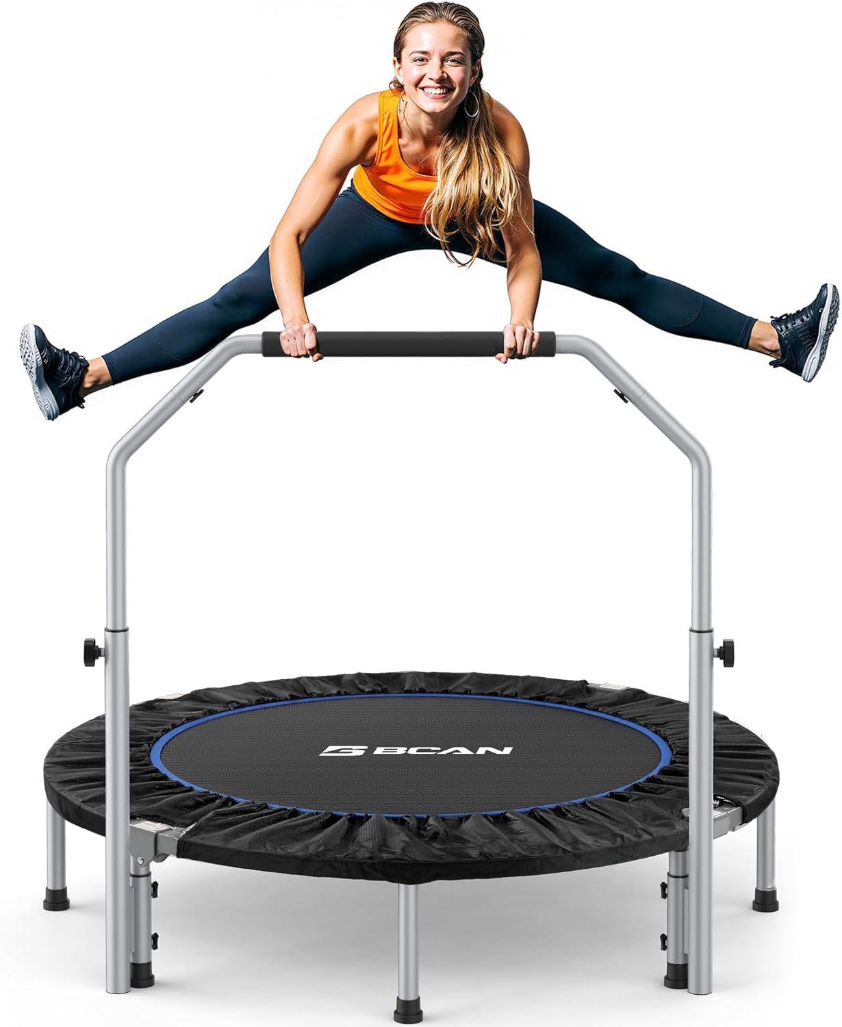 SP2 40/48" Foldable Mini Trampoline Max Load 330lbs/440lbs, Fitness Rebounder with Adjustable Foam Handle, Exercise Trampoline for Adults Indoor/Garden Workout | FED Fitness