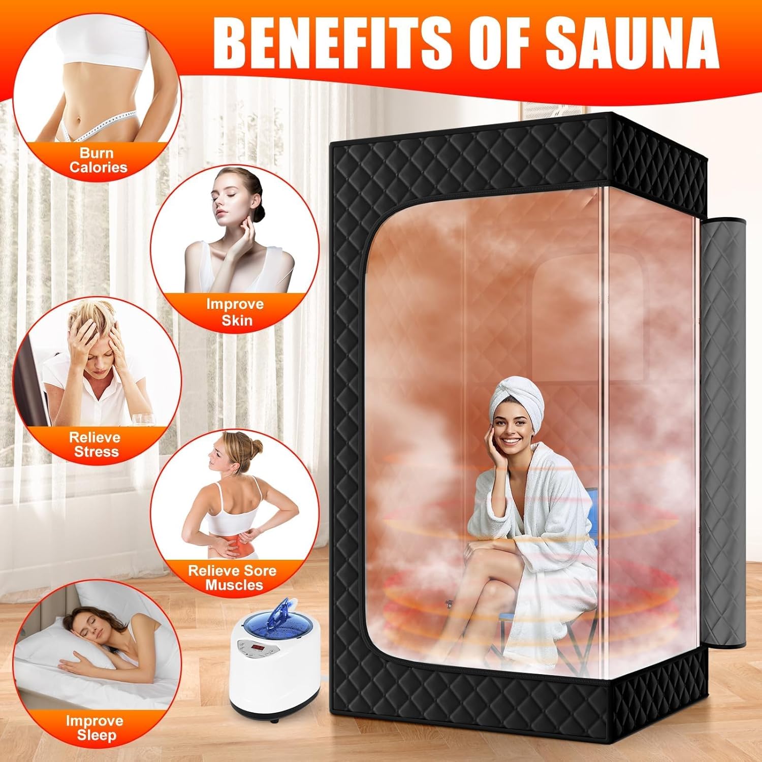 Upgraded Portable Sauna for Home，Relaxation, Steam Sauna for Home with Steamer, Remote Control, Folding Chair, 9 Levels