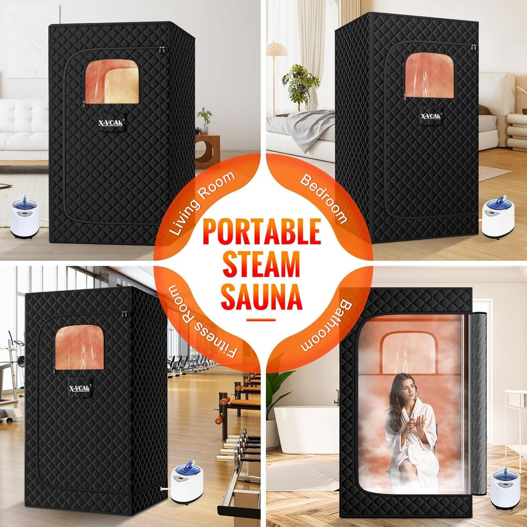 Upgraded Portable Sauna for Home，Relaxation, Steam Sauna for Home with Steamer, Remote Control, Folding Chair, 9 Levels