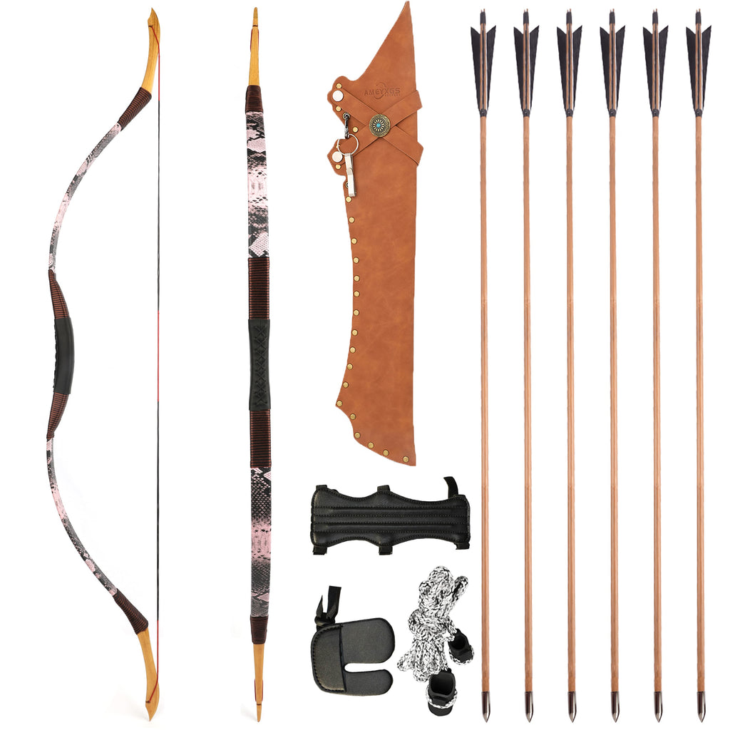 Leather-Wrapped Mongolian Horsebow for Kids and Adults, 20-50 lbs