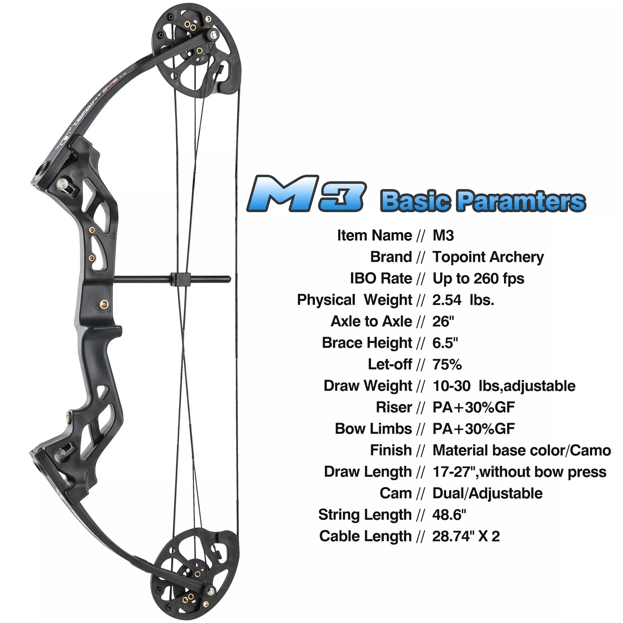 TOPOINT M3 Compound Bow and Arrows for Youth Kids